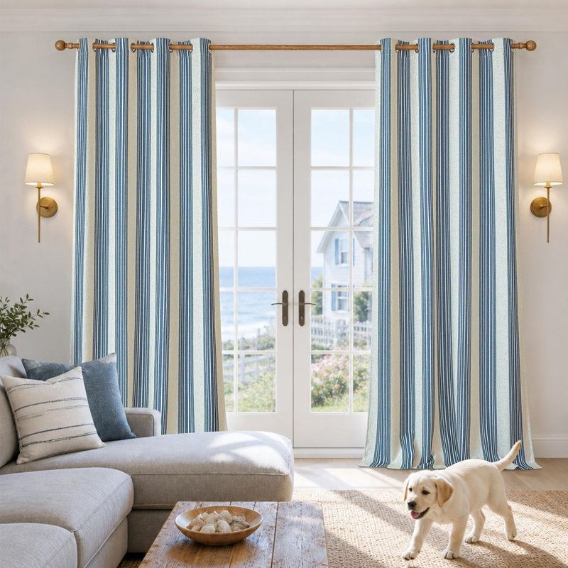 Romelia Saki Print Room Darkening Grommet Curtain Panel, Jean Navy, 52" W x 84" L