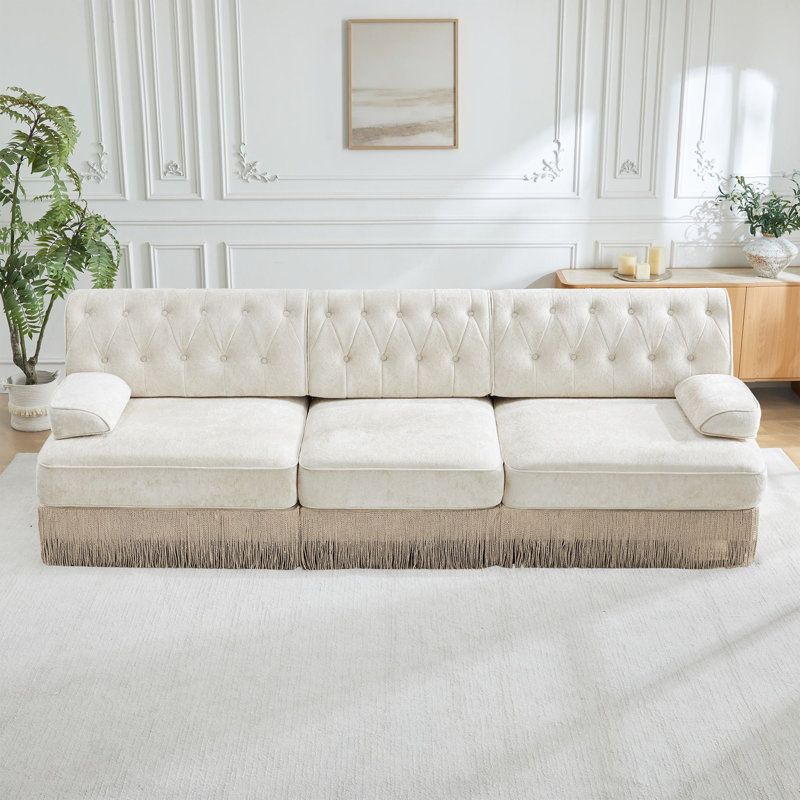 Canapé 106 po 3 places en velours, Beige