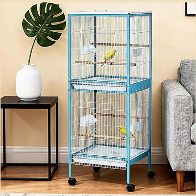 Cage à oiseaux de grand espace, maison de volière avec roulettes, quatre portes, habitat pour oiseaux facile à nettoyer