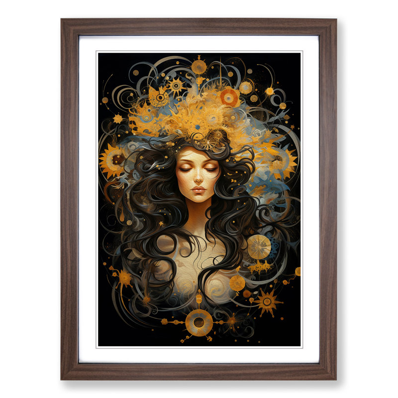 XYZ-FRM-V1223-1671 Virgo Zodiac Modern - Single Picture Frame Print on Wood, 46cm H x 34cm W x 2cm D, Walnut