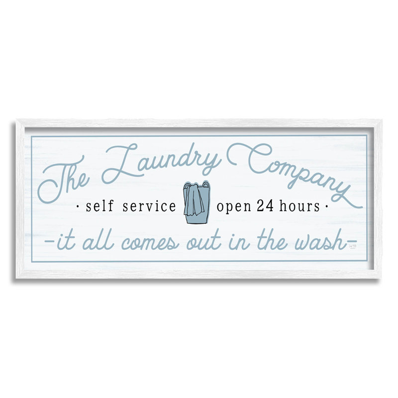" Laundry Company All Comes Out In Wash ", 10" H x 24" W x 1.5" D, Coastal White Framed Giclee