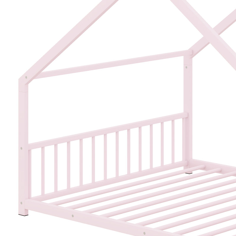Lit en métal avec tête et pied de lit, Lit double, Rose