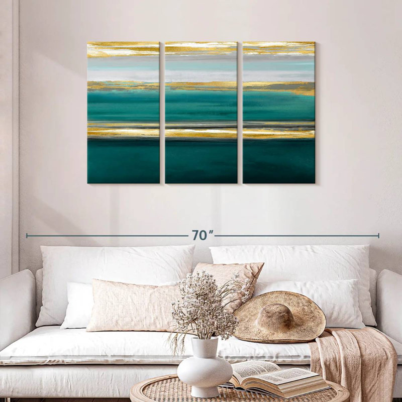 Avery Parallel Lines On Teal, 28" H x 45" W