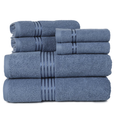 Lavish Home 6 Piece Bathroom Towels Set - 625GSM 100% Cotton Bathroom Essentials with 2 Absorbent Wash Cloths, 2 Hand Cloths, and 2 Bath Towel for Shower, Gym, Dorm and Spa (Light Blue)