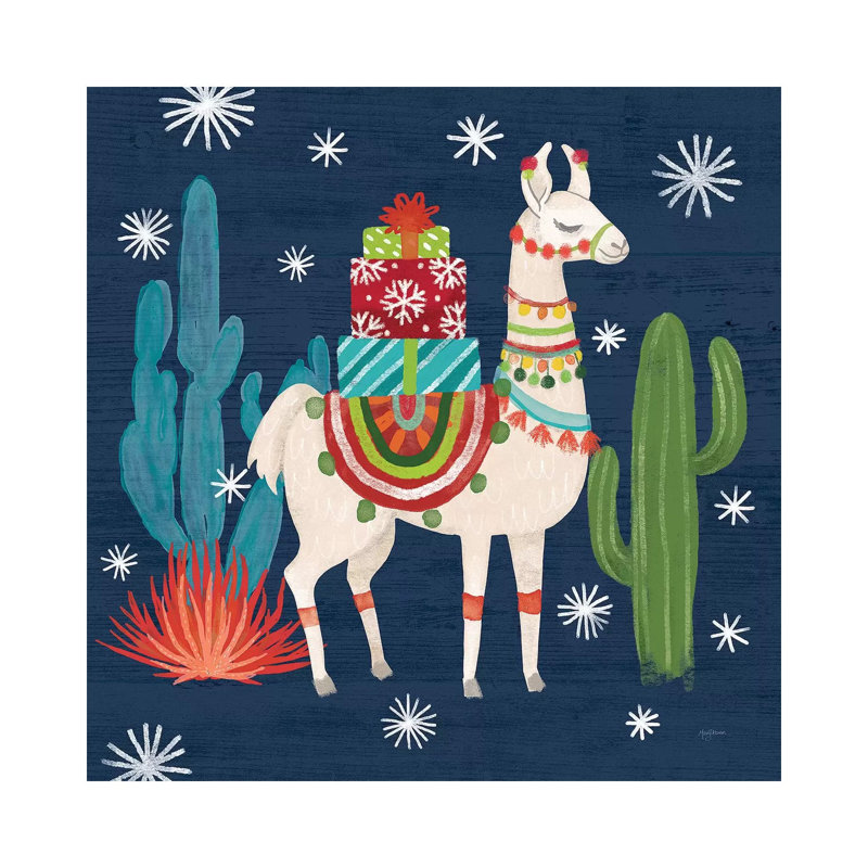«Lovely Llamas II Christmas» par Mary Urban - reproduction d'art, H 12 po x l 12 po x P 1,5 po, Toile tendue, Aucun mat