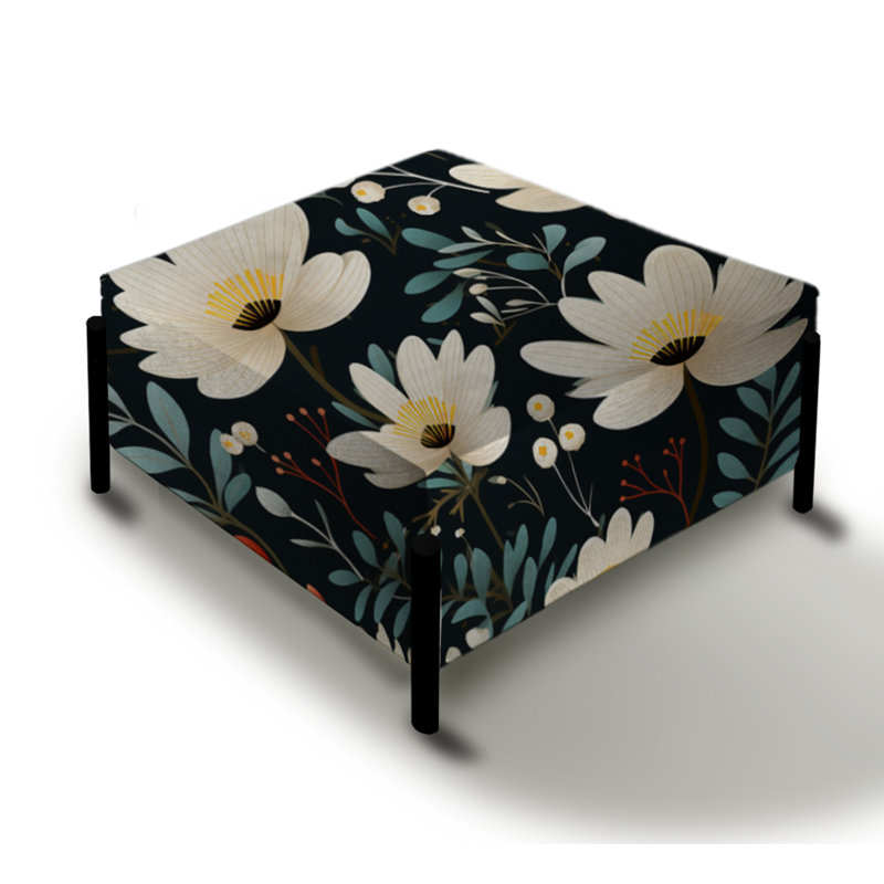 Meadow White And Red Floral Pattern - Floral Large Square Ottoman