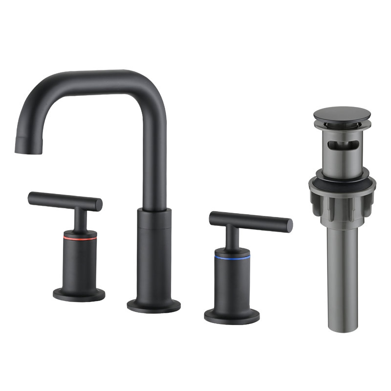 2-handle Bathroom Faucet with Drain Assembly, Matte Black