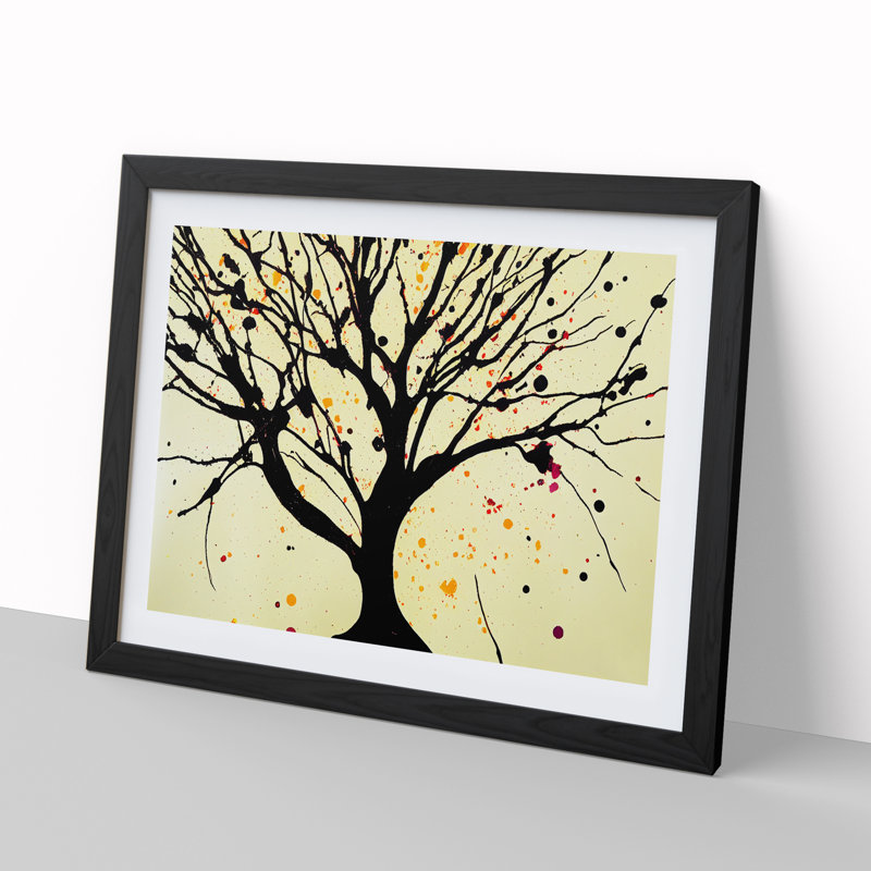 XH1022-9189X Tree Splatter Vol.1 Abstract - Single Picture Frame Painting, 46cm H x 64cm W x 2cm D, Black