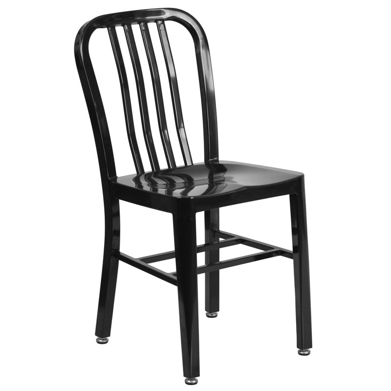 Akins Indoor/Outdoor Commercial Grade Metal Modern Dining Chairs by Flash Furniture, Black, 2