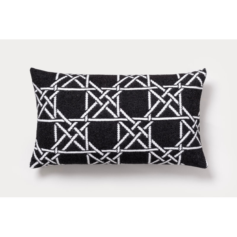 LATTICE WORK DECORATIVE 100% Cotton Lumbar Rectangular Pillow Cover & Insert, Black