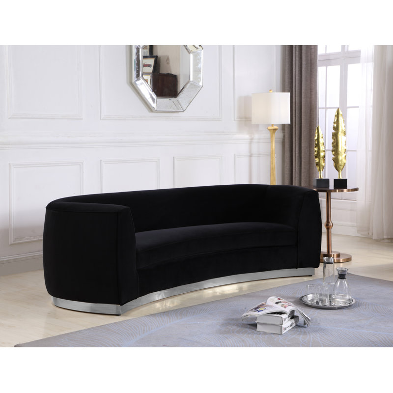 Breccan 91.5'' Velvet Sofa, Black Velvet, Chrome
