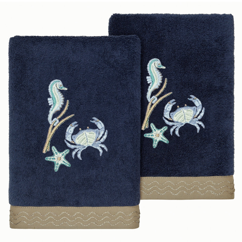 100% Turkish Cotton Aaron 2 Piece Hand Towel Set, Marine
