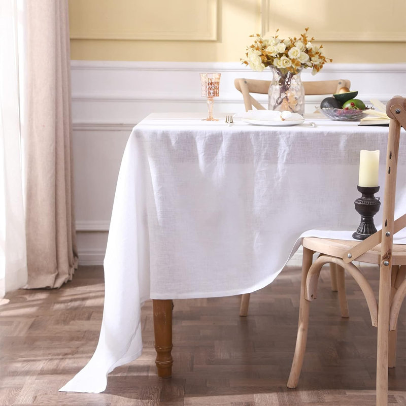 Textured Tablecloth 100% Linen Table Cloth, 120" L x 60" W , White