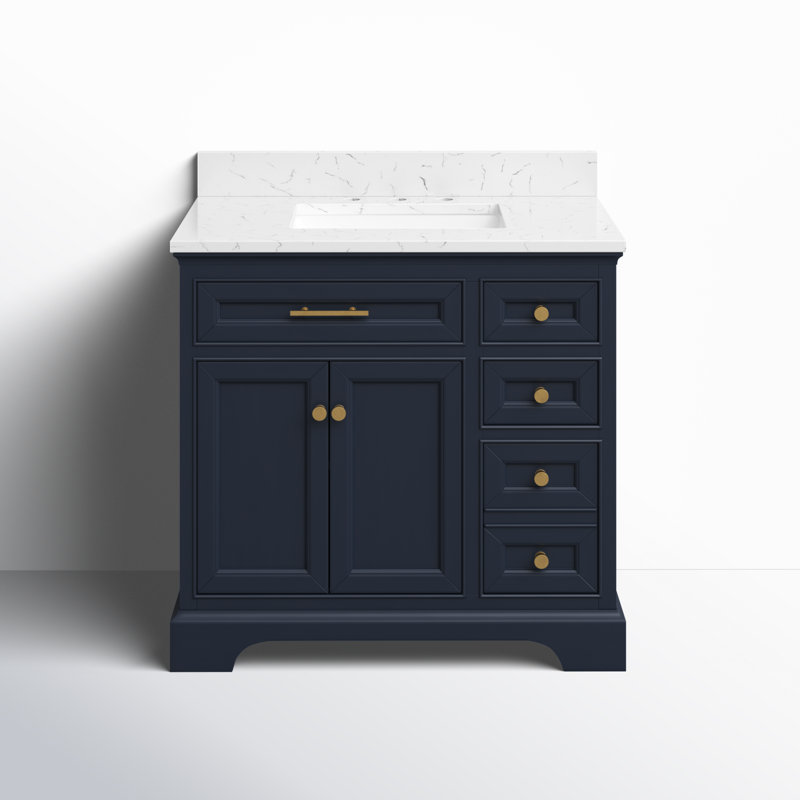 Thompson 36" W Single Bathroom Vanity, Indigo Blue/Brushed Gold