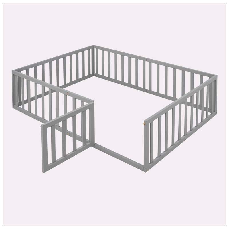 Wood Daybed Frame With Fence, Gray, Twin