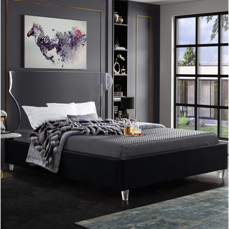 Ulm Upholstered Platform Bed, Full, Black Velvet