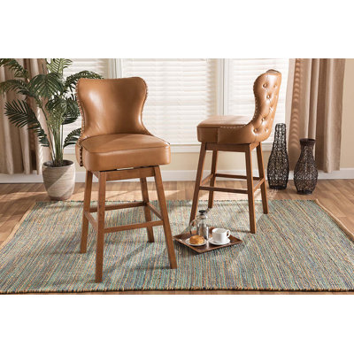 Swivel Upholstered Counter Stool with Solid Wood Frame