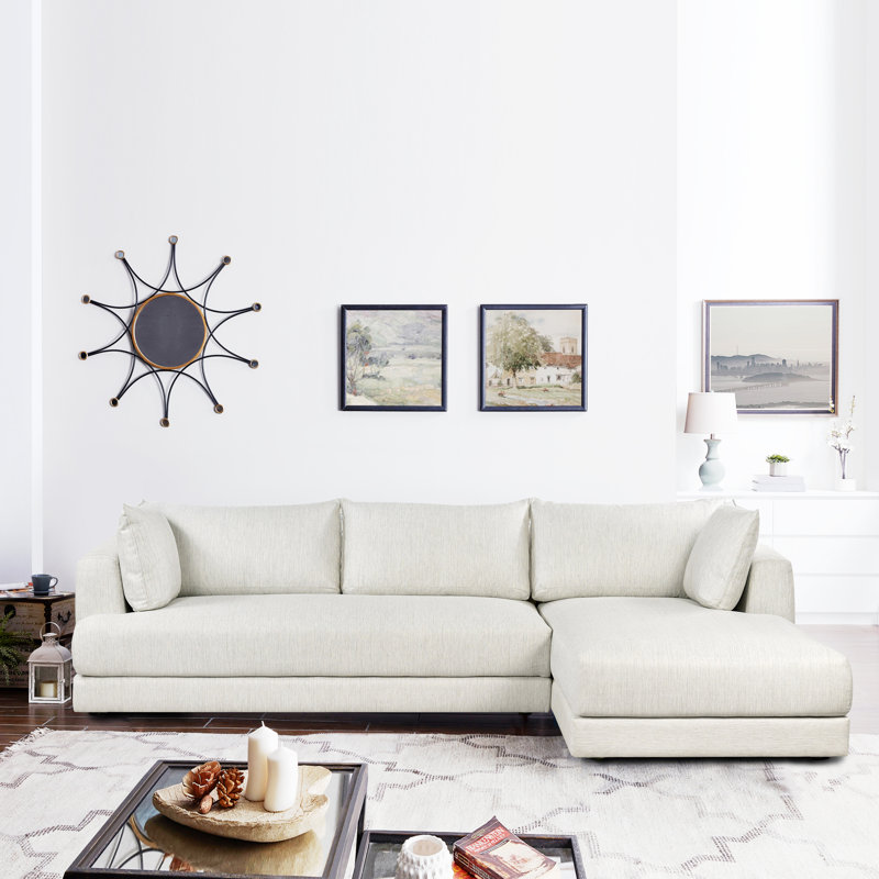 Marcel 122" Fabric Sectional Sofa with 80" Chase in Bright Ash, Right Hand Facing, Bright Ash