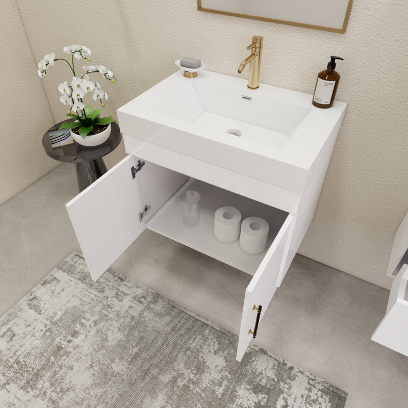 23.6" Wall-Mounted Single Bathroom Vanity Set, Glossy White