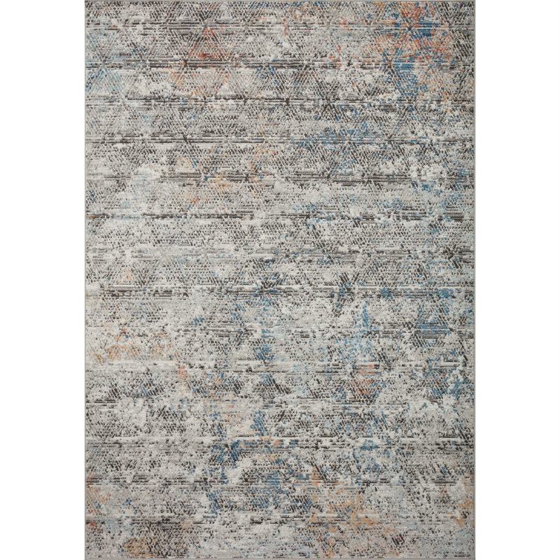 Tapis gris à motif géométrique Mcglothin, Rectangle 6 pi 7 po x 9 pi 2 po