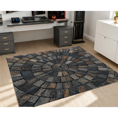 Tapis de style pavé en pierre, motif d'ardoise ronde, surface en velours, tapis antidérapant lavable à la machine, décoration intérieure unique pour le salon, la chambre à coucher, le vestibule, la cuisine, le balcon, appartement