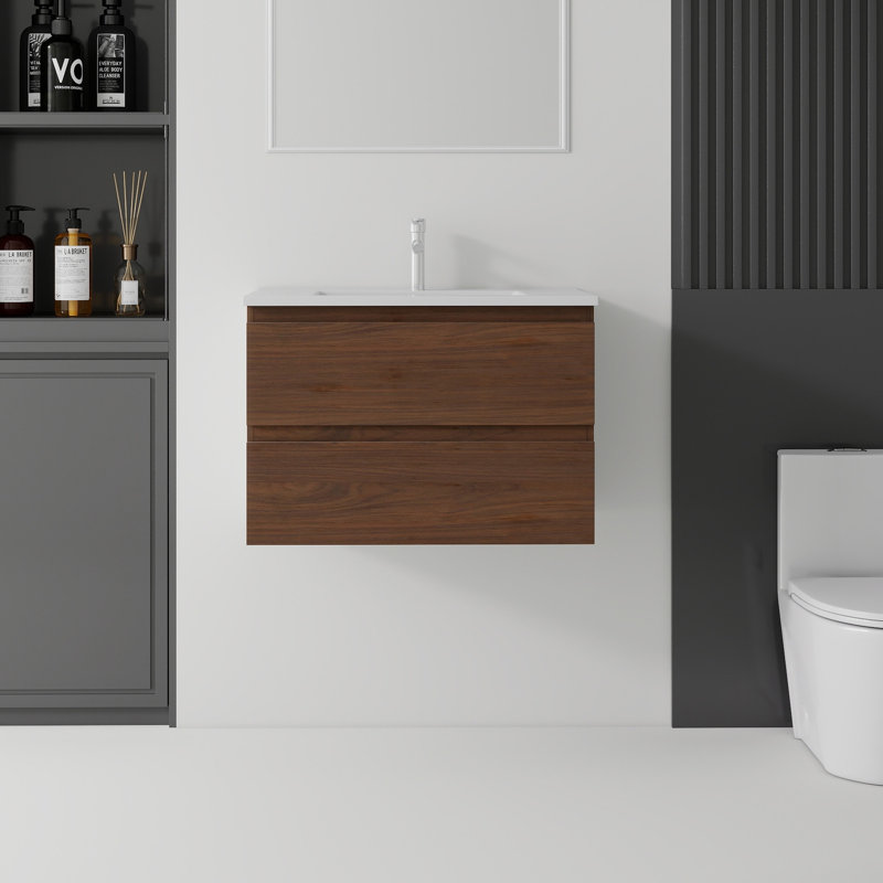 Meuble-lavabo flottant avec lavabo, Brown, 24" W
