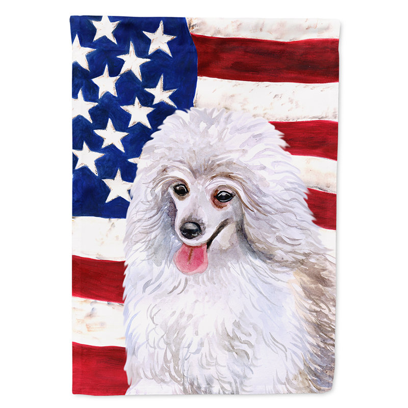 2 côtés en polyester de 2 côtés american drapeau de jardin, Blanc / brun caniche