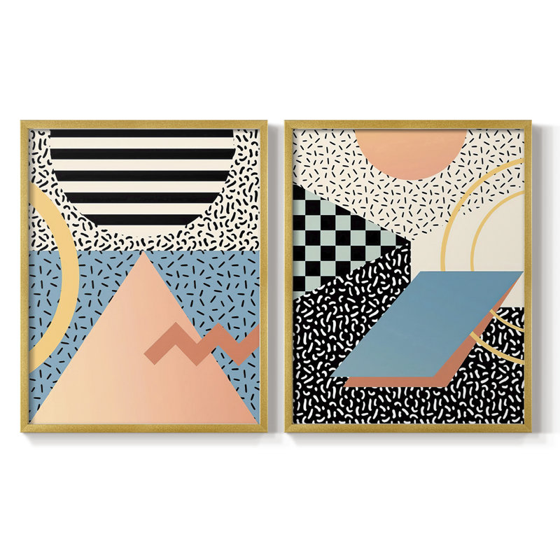 Impression encadrée moderne Memphis I-Premium - prête à être accrochée - aucun clou requis - aucun clou requis, Doré