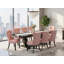 Ensemble de table de salle à manger 9 pièces comprenant une table rectangulaire et 8 chaises de salle à manger en tissu de polyester rouge beige, noir sablé-1985368576-1988635298
