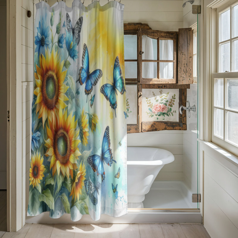 Rideau de douche standard 1 pièce Butterfly Blossoms, H 74 po x l 71 po