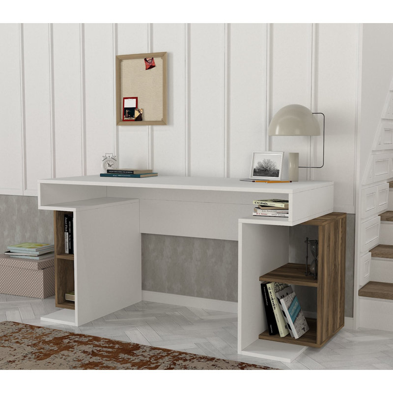 Bureau Lybarger, Blanc / noyer
