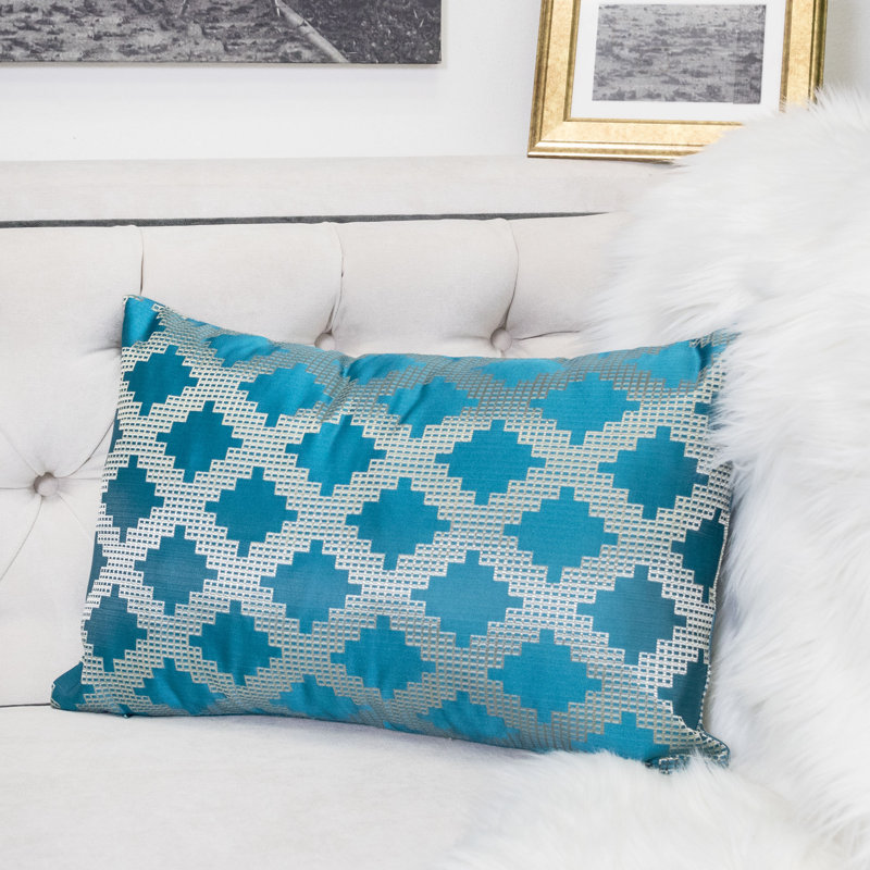 Geometric Satin Throw Pillow, Teal Blue/Gray