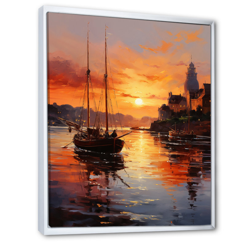 Atalissa, Allemagne, coucher de soleil, port III, H 40 po x l 30 po x P 1,5 po, Cadre flottant blanc