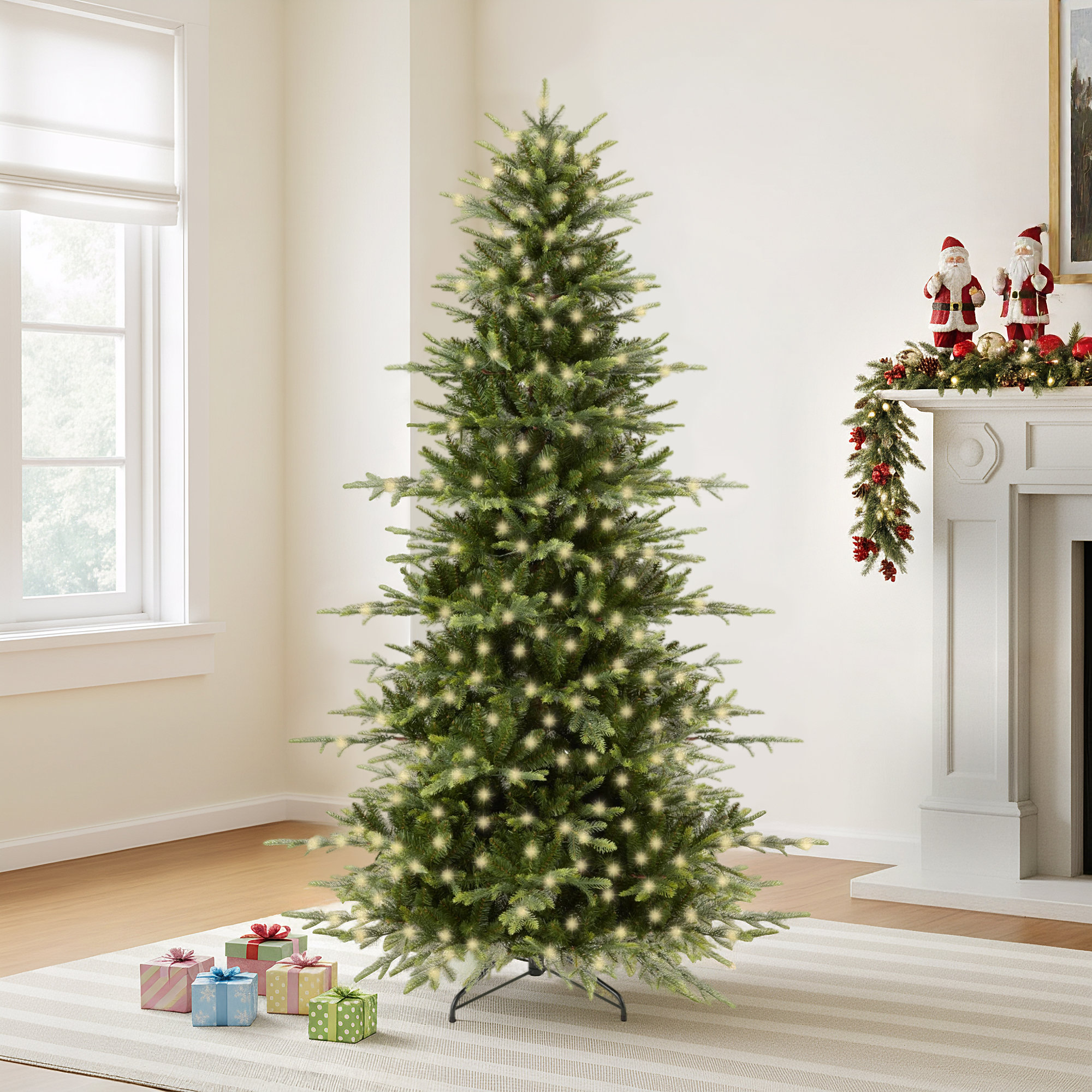 Pre-Lit Artificial Aspen Noble Fir Christmas Tree w/ LED Lights, 7.5'