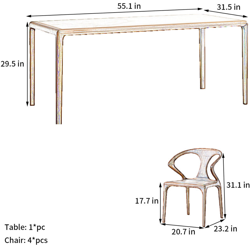 Ensemble de table de salle à manger en noyer noir, H 29,5 po x L 55,1 po x l 31,5 po