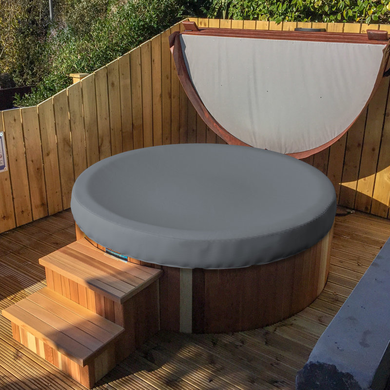 Heavy-Duty Outdoor Waterproof Round Hot Tub Cover, Patio UV Protected Spa Cover, 35.6cm H x 193cm W x 193cm D, Grey