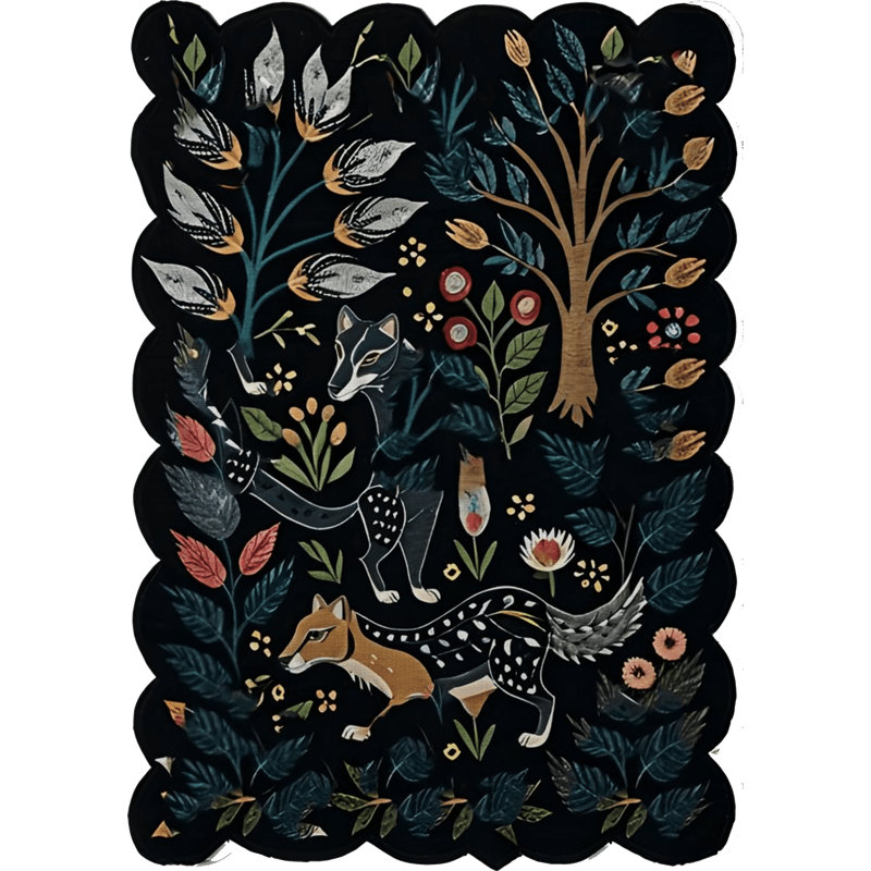 Tapis décoratif moderne à motif d'arbres, de fleurs et de tigres Shape Collection, Rectangle 3 pi 11,24 po x 5 pi 10,87 po