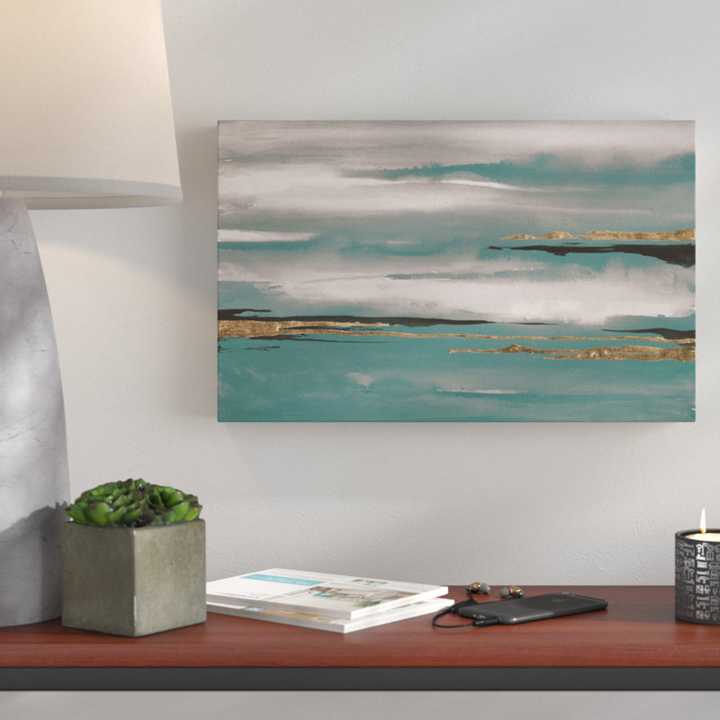 « gilded storm i bleu-vert », reproduction d’art sur toile tendue, H 30 po x l 47 po x P 2 po