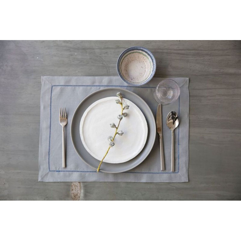 Amsterdam Linen No Pattern Rectangle Placemat, Blue Hemstitch