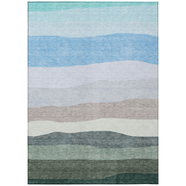 Machine Washable Indoor/Outdoor Xhevrie Green Rug