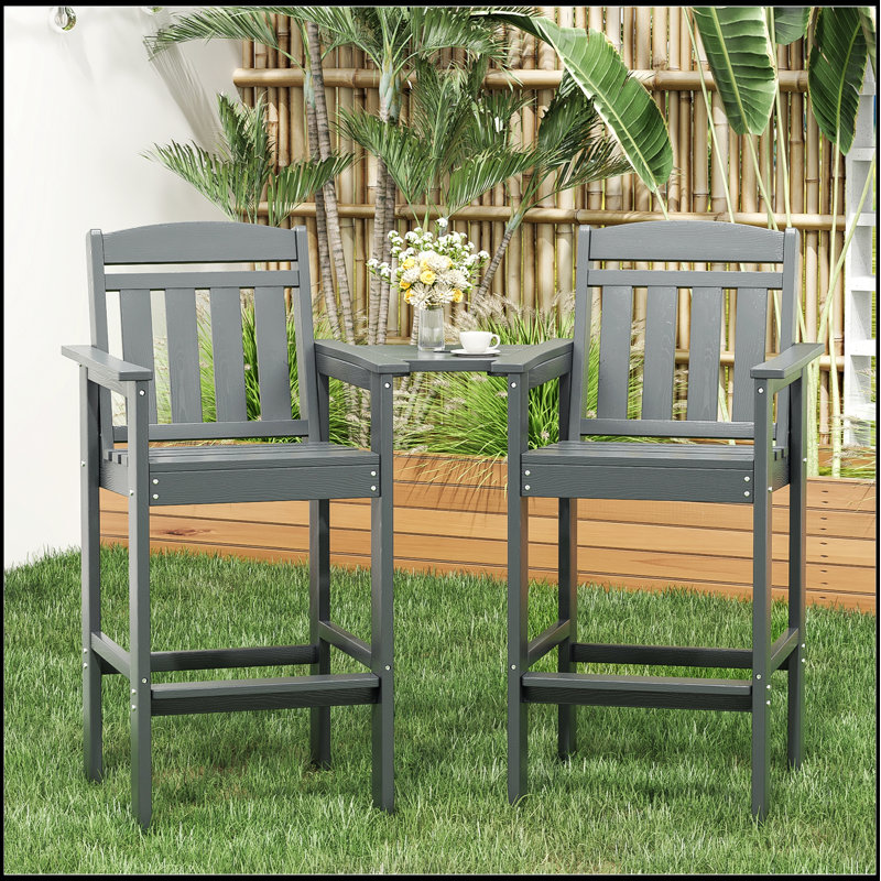 Tall Adirondack Chairs Set Of 2, HDPE Bar Stools With Connecting Tray For All-Weather Outdoor Use, Ideal For Balcony And Patio