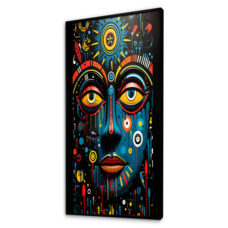 African Ndebele Artistry, Black Floater Framed, 60" H x 28" W x 1.5" D