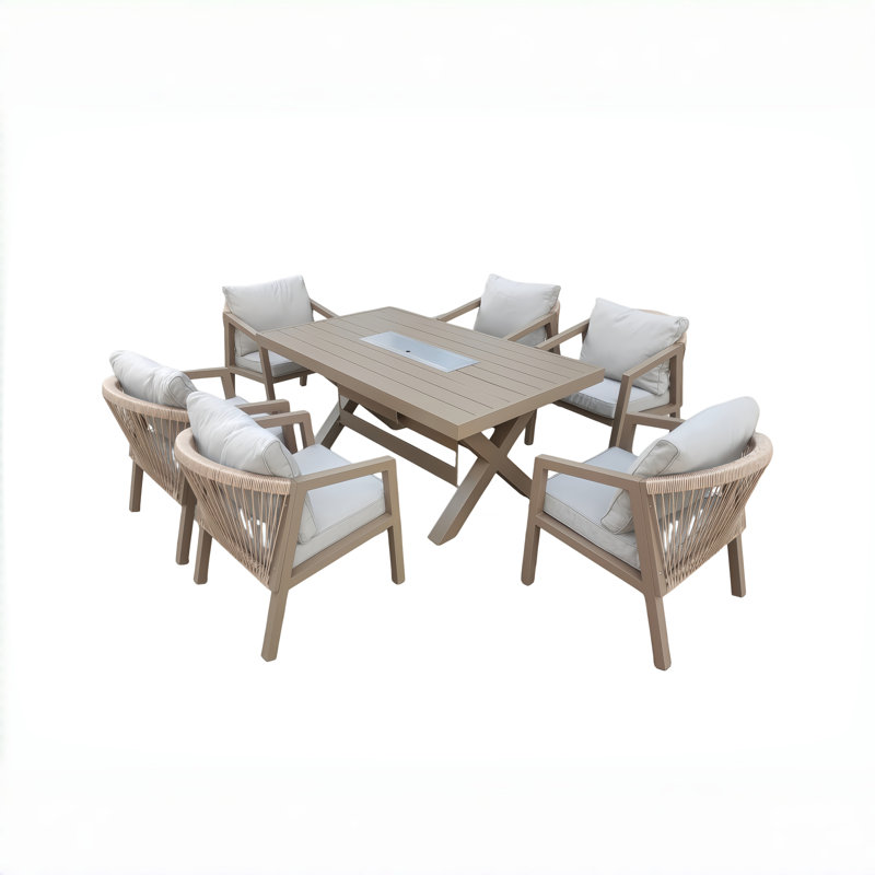 6-Seater Dining Set with Firepit Table