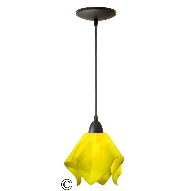 Dale Handcrafted Glass 1-Light Geometric Pendant, Small, Lily - Canary Yellow, Black
