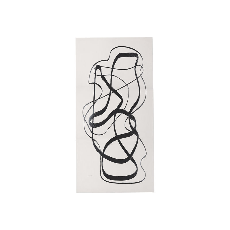 «Free Lines Creamy» par une impression sur toile, H 60 po x l 30 po x P 1,5 po, Crème / noir