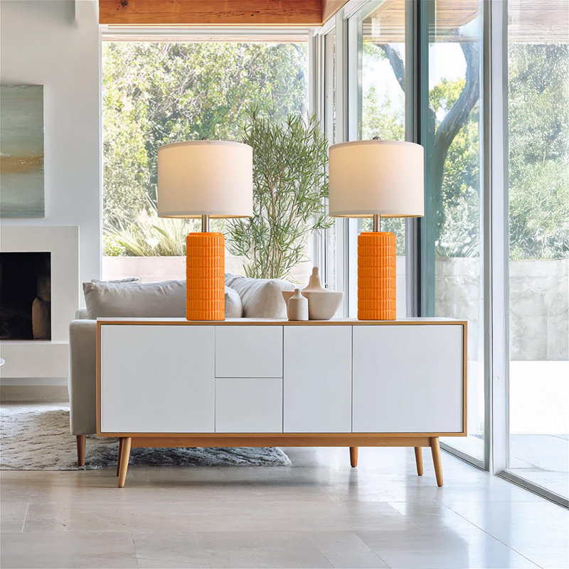 Ensemble de 2 lampes de table en céramique 23 po (ampoules non incluses), Orange