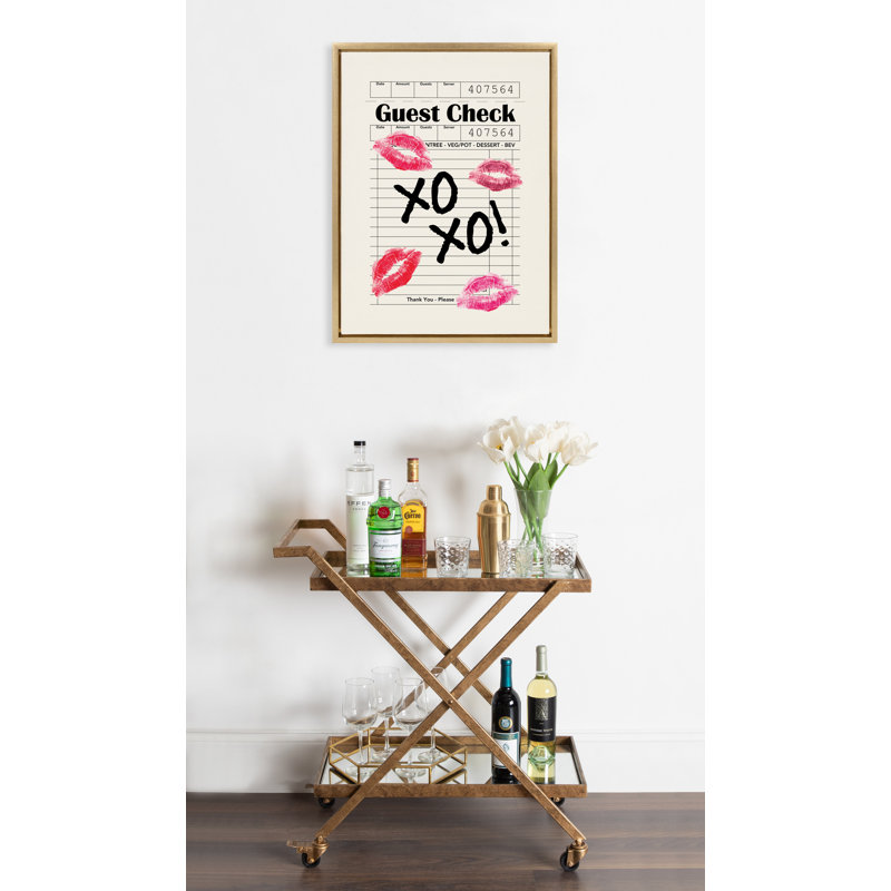 XOXO Kisses Guest Check by Alli Standefer Framed Canvas Wall Art Print, Bright Gold