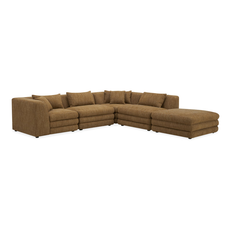 Canapé modulaire 5 pièces Donia, Tweed moutarde lueur ambrée