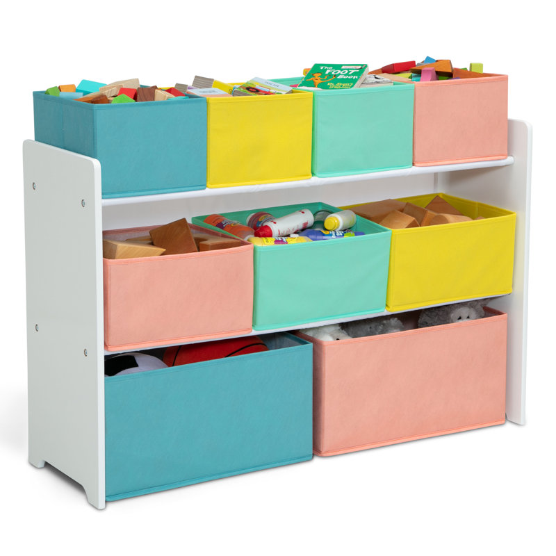 Organisateur de jouets avec bacs Wason, Bleu / orange / pastel