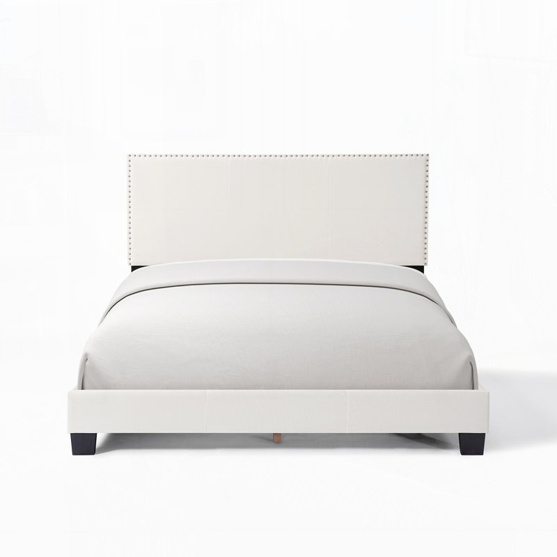 Lit plateforme tapissier, Gris, Double